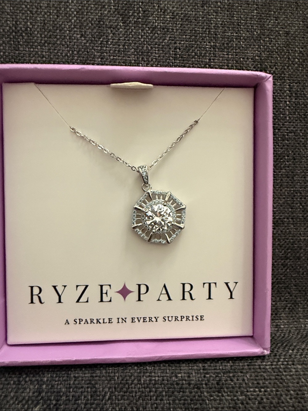 Ryze Party .925 Sterling Silver Crystal Pendant Necklace - Pink Accent Box